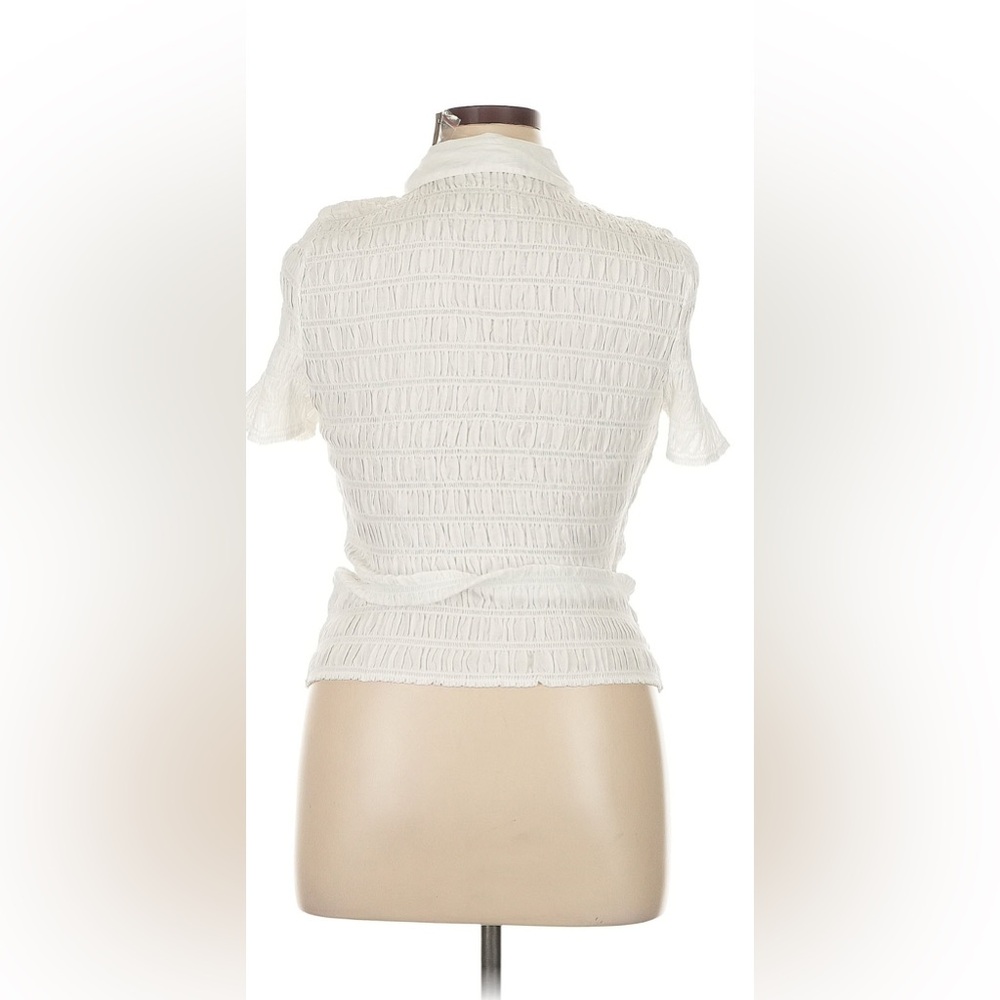 J. Crew White Cap Sleeve Smocked Dress Shirt Collar Top - Picture 4 of 7